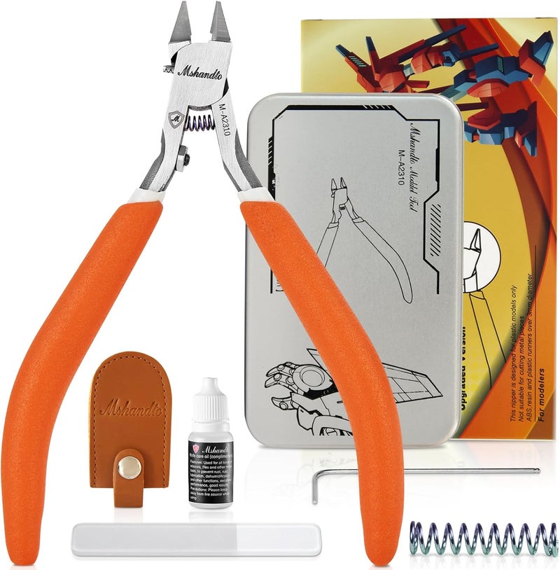 mshandto Model Nippers 4.7" Ultra Thin Single Blade Gundam Nippers, Sprue Cutter Hobby Nippers, Model Kit Nippers for Plastic Gunpla Model Building Gift Box with Protective Cover & Spring - Image 1